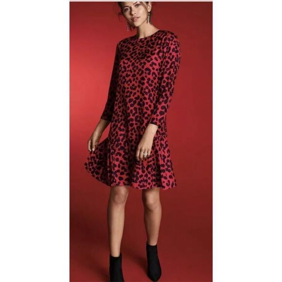 NWT $149 Ann Taylor Women's Size 6 Cheetah Print Pleated Shift Dress - Picture 1 of 9